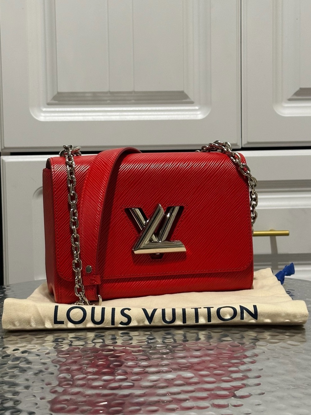 Louis Vuitton Red Epi Leather Twist Crossbody Bag with Silver Hardware